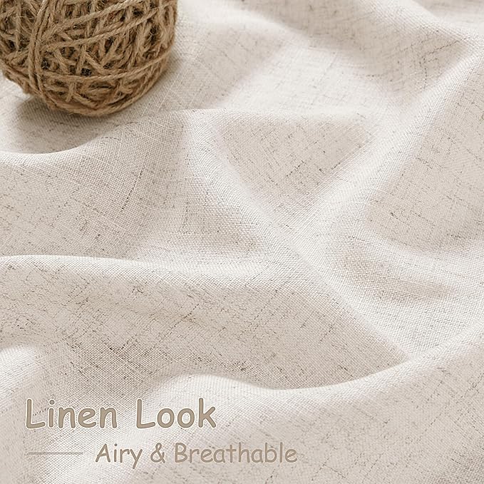 Beige Linen Semi Sheer Curtains 84 Inch Length 2 Panels Set Back Tab Rod Pocket - Image 5
