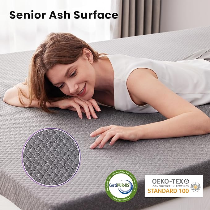 SINWEEK 2 Inch Gel Memory Foam Mattress Topper Twin XL Size/Twin Extra Long, Ventilated High Density Pad for Back Pain, Bed Topper with Removable Soft Cover, CertiPUR-US Certified,Grey