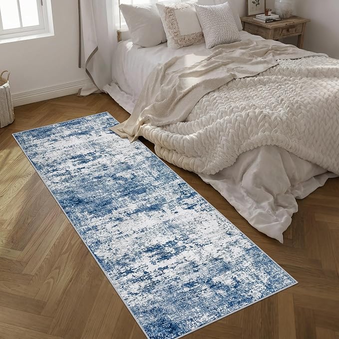 3x8 Washable Runner Rug：Modern Abstract Kitchen Soft Carpet Blue | - Image 2