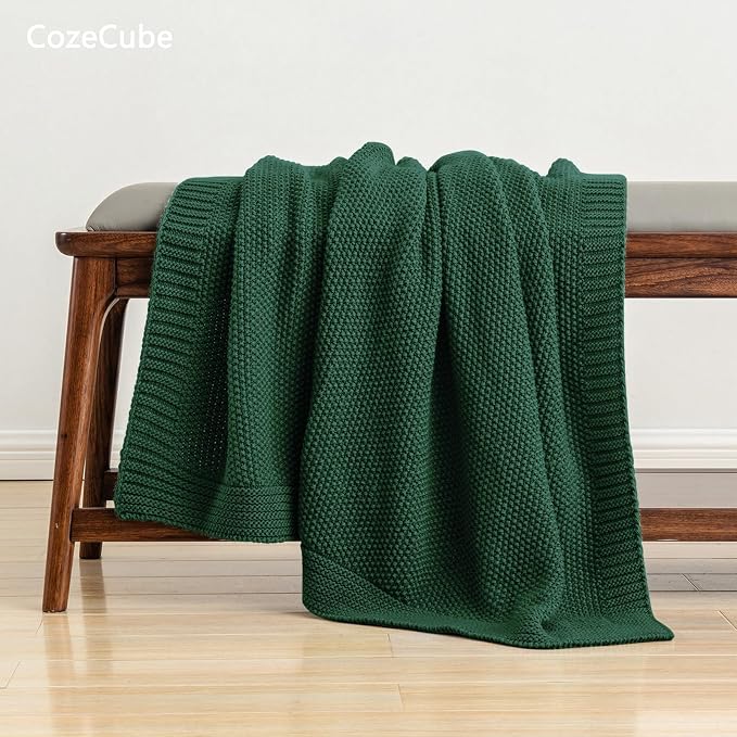 CozeCube Christmas Green Seed Stitch Throw Blanket 50"x60", Farmhouse Decor | - Image 4