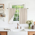 Full Blackout Linen Curtains for Kitchen Windows Over Sink 30 Inches | Oatmeal by LAMIT