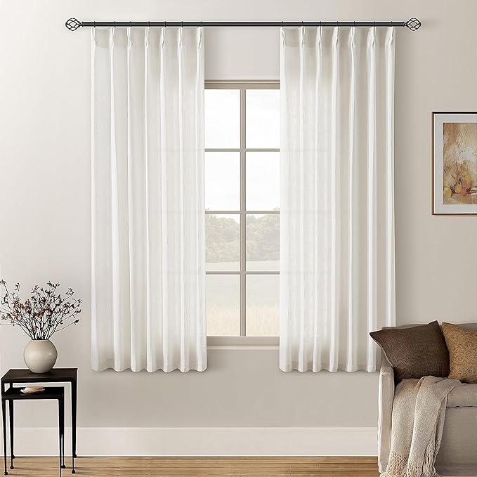 Natural Pinch Pleated Linen Curtains 63 Inch Length 2 Panels Set | by Twodrapes