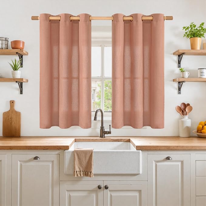 YoungsTex Terracotta Linen Curtains 45 Inch Length - Image 2