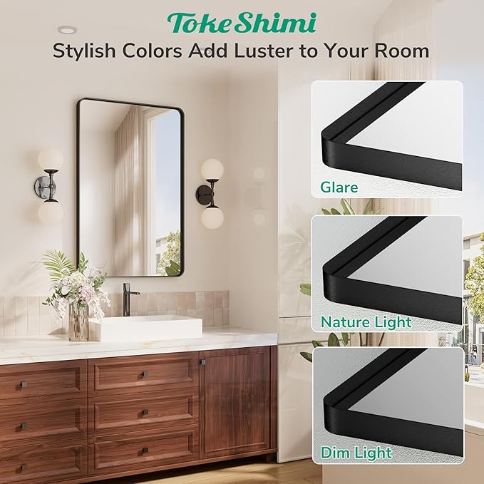 TokeShimi 36x36 Matte Black Bathroom Mirror,Bathroom Vanity Mirror Square,Tempered Glass,Black Framed Bath Mirror Wall(Horizontal/Vertical)