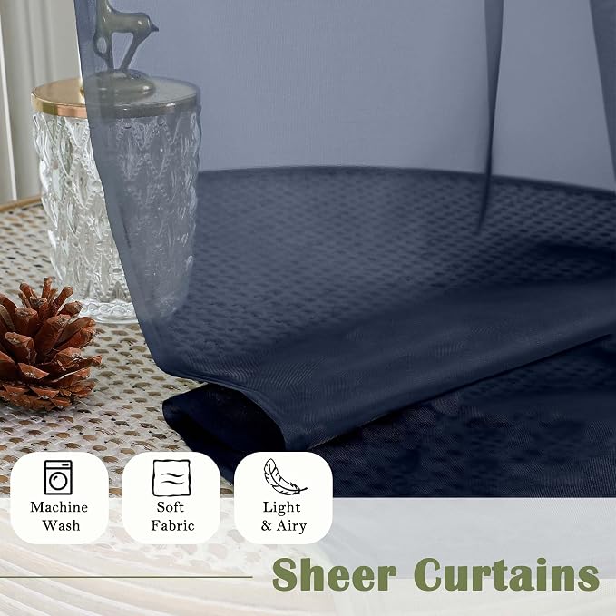 Navy Blue Sheer Curtains 90 Inches Long 2 Pcs, Soft Airy Light Filtering Home - Image 8