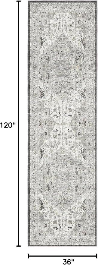 Madane Hallway Runner Rug 3x10 Washable Kitchen Runners 10ft, Ivory/Brown | - Image 2