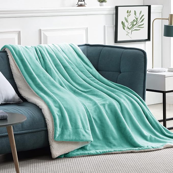 Walensee Sherpa Fleece Blanket (Throw Size 50”x60” Turquoise) Plush Throw Fuzzy Super Soft Reversible Microfiber Flannel Blankets for Couch, Bed, Sofa Ultra Luxurious Warm and Cozy for All Seasons