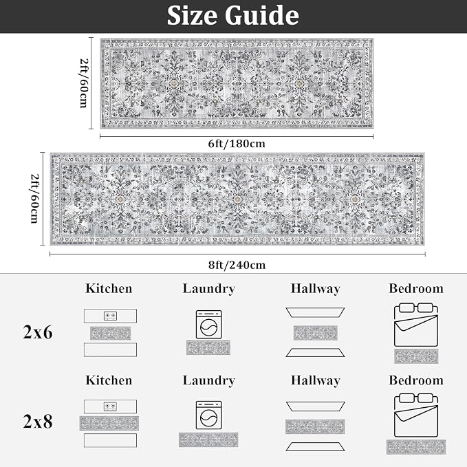 Yamaziot 2x8 Washable Hallway Runner Rug Non Slip Floral Carpet, Stain Resistant - Image 2