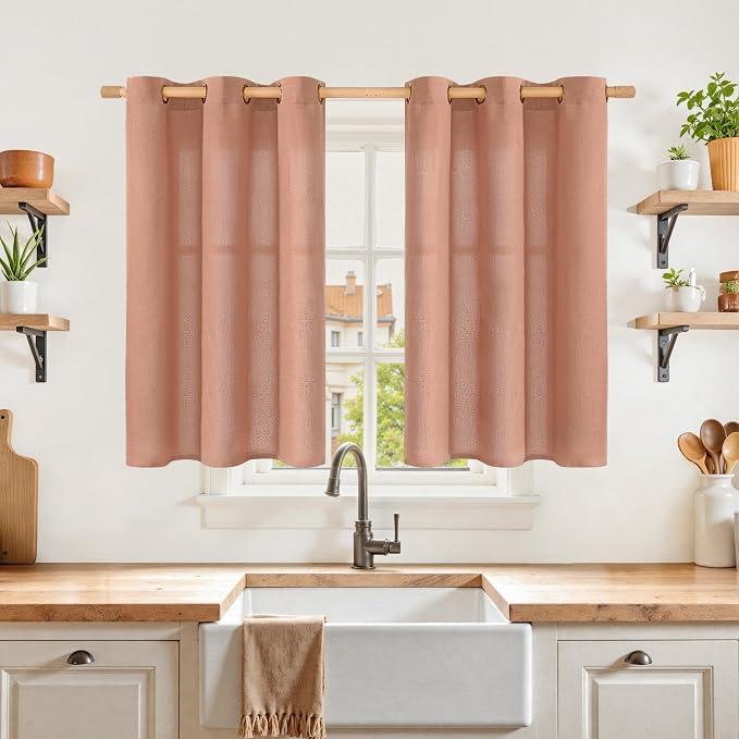 YoungsTex Terracotta Linen Curtains 40 Inch Length, Short Burnt Orange Drapes by YoungsTex