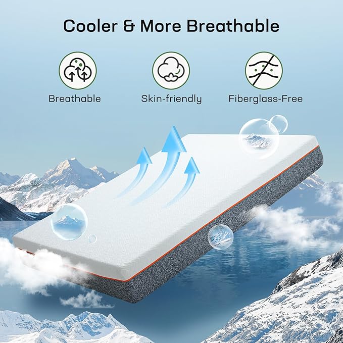 Marsail 6 Inch Twin Size Mattress, Cooling Gel Memory Foam, Fiberglass Free Breathable Cooling Bed Twin Mattress, Medium-Firm in A Box