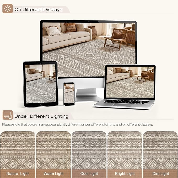 cotiled Boho 9x12 Area Rug for Living Room: Large Moroccan Washable Rug | Solve - Image 8