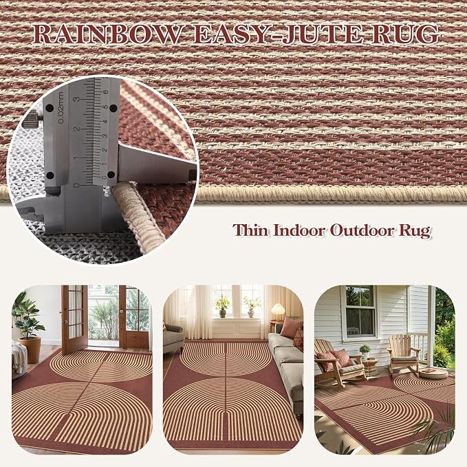 Lahome Modern Rainbow Easy Jute Outdoor Rug 5x7 - Image 3