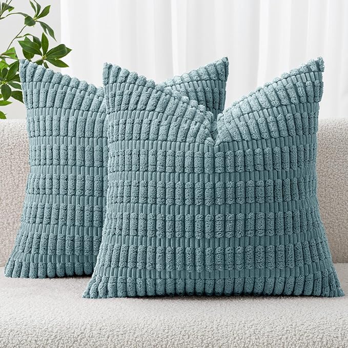 MIULEE Corduroy Decorative Throw Pillow Covers 18x18 Coastal Blue Pack of 2 | by MIULEE