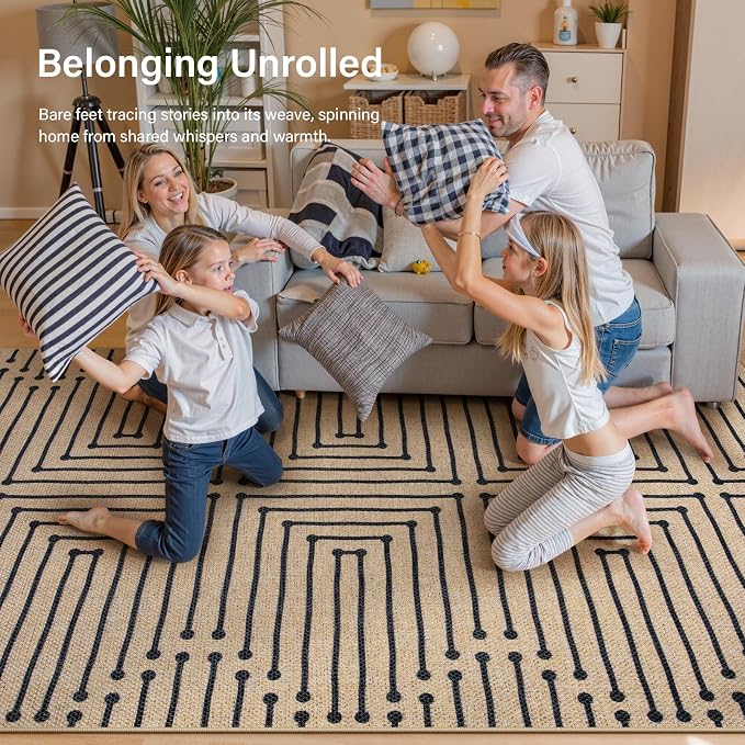 Lahome Boho 3x5 Outdoor Rugs for Entry, Washable Easy Jute Rug | Maze Lines - Image 4