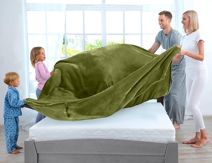 Utopia Bedding Fleece Blanket King Size Olive 300GSM Luxury Fuzzy Soft - Image 3