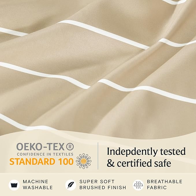 LuxClub 4 PC King Size Sheet Set Bed Sheets, Breathable Luxury Deep Pockets Wrinkle Free Cooling Sheets Machine Washable Hotel Bedding (King, Striped Cream)