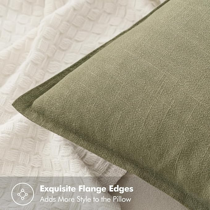 MIULEE Decorative Linen Euro Sham Pillow Covers 26x26 Light Olive Green | Boho - Image 2