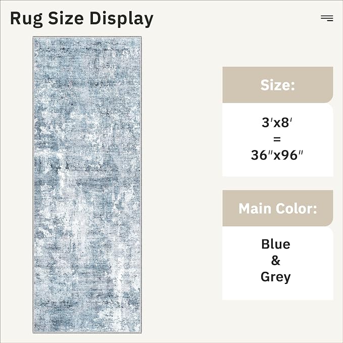 Soalmost Abstract Runner Rug 3x8 Hallway Kitchen Rugs Non-Slip, Foldable - Image 5