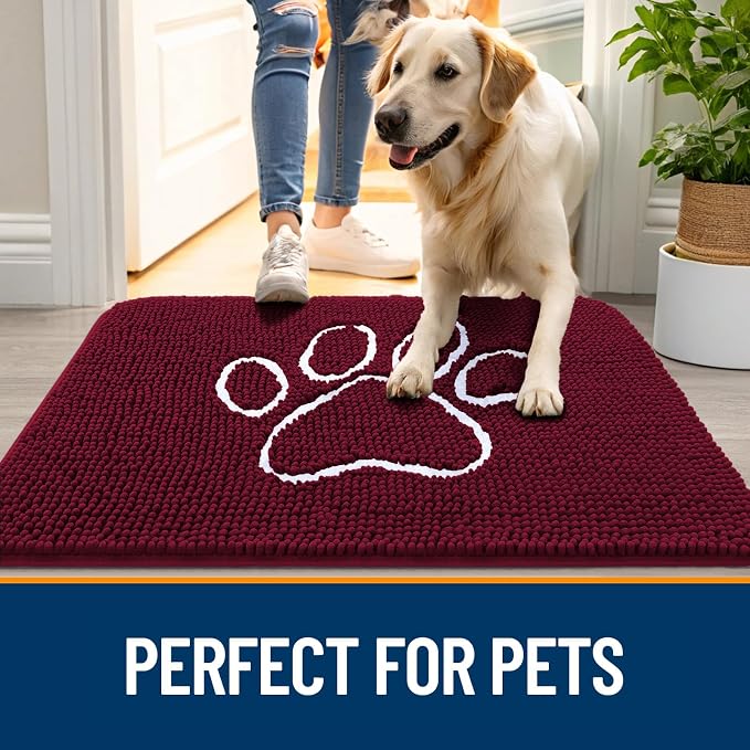 OLANLY Dog Door Mat for Muddy Paws 45x27, Paw Print Design Chenille Mud Mat | - Image 6