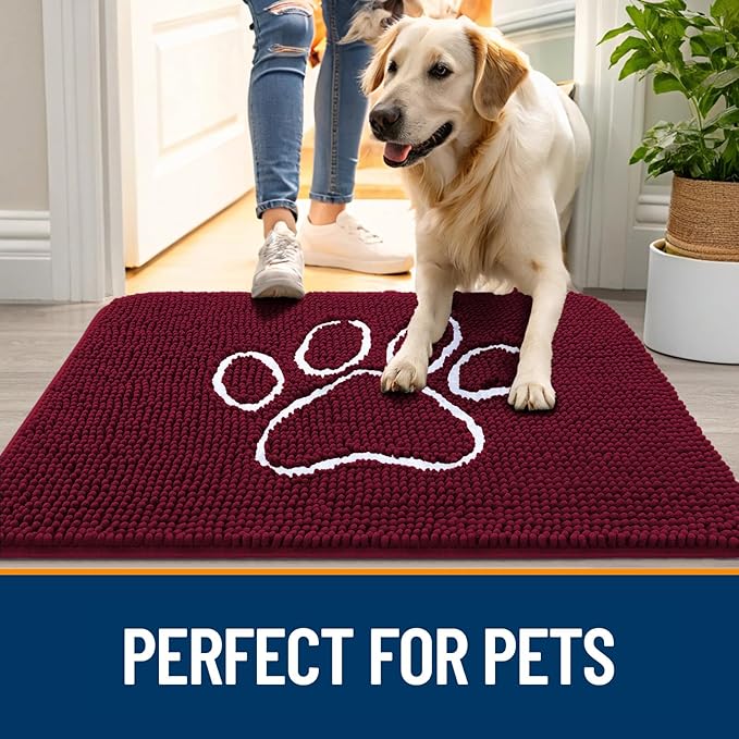OLANLY Dog Door Mat for Muddy Paws 54x32, Paw Print Design Chenille Mud Mat | - Image 6