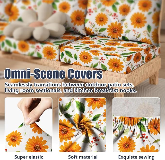 8Pcs Outdoor Cushion Covers, Stretch Patio Furniture Couch Chair Slipcovers | - Image 4
