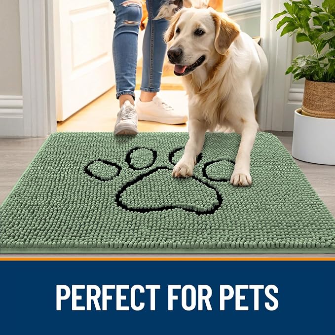 OLANLY Dog Door Mat for Muddy Paws 36x24, Paw Print Design Chenille Mud Mat | - Image 6