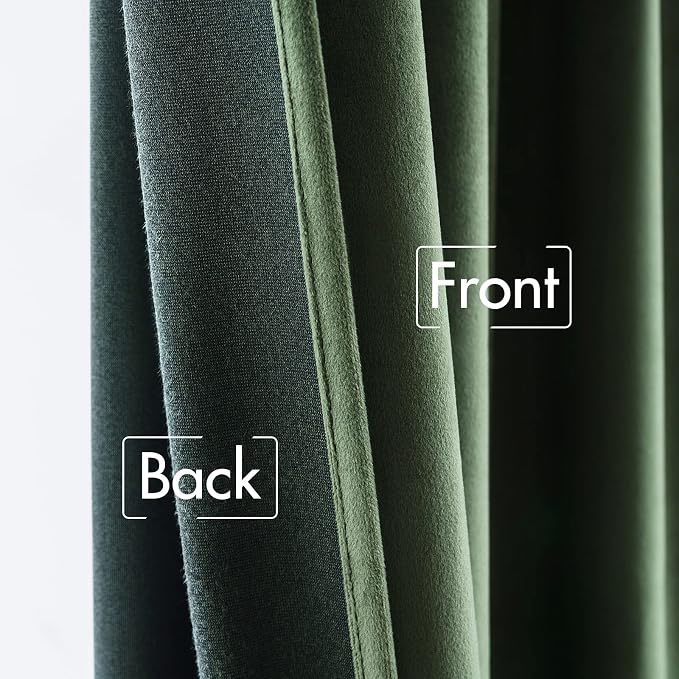 MIULEE Velvet Curtains 52x63 inches 2 Panels Olive Green Blackout Curtains | - Image 6