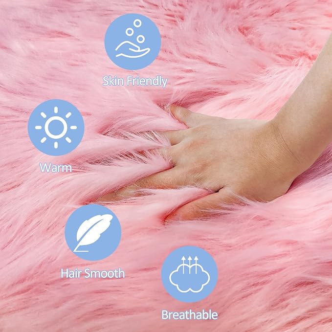 15.7 Inches Mini Pink Round Faux Fur Sheepskin Area Rug, Fluffy Small Circle - Image 5