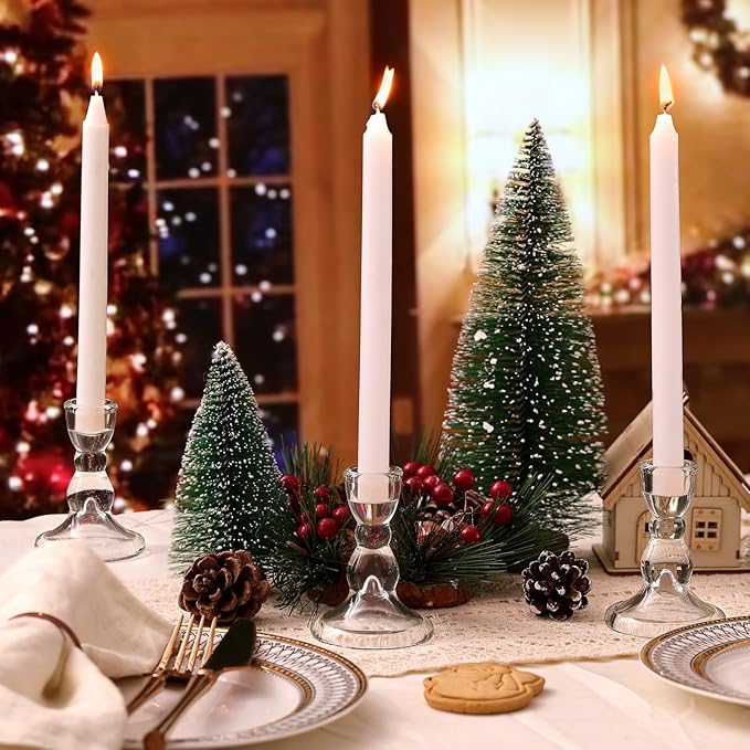24 Pcs Candlestick Holders Bulk, 2.56 x 3.55in Clear Taper Candle Holders, Glass Candle Holders Set for Wedding Table, Party, Windowsill Decor