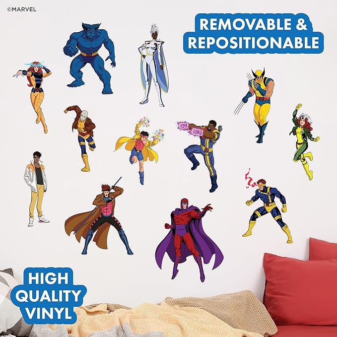 Marvel X-Men Wall Decals - Set of 12 Wall Stickers Wolverine Cyclops Storm Rogue Vinyl Stickers for Bedroom Bathroom Decor - Peel and Stick Room Decorations