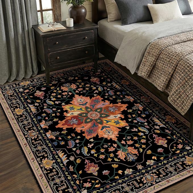 RELEANY Washable Area Rug, Water Repellent, Pet Friendly, Vintage Floral Boho - Image 4