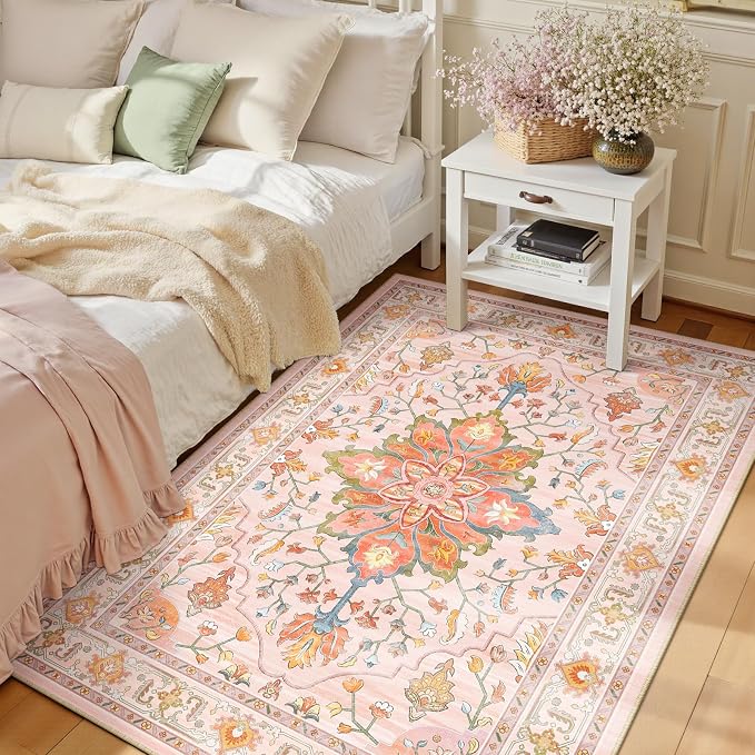 RELEANY Washable Area Rug, Water Repellent, Pet Friendly, Vintage Floral Boho by RELEANY