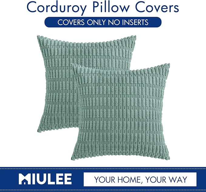 MIULEE Corduroy Decorative Throw Pillow Covers 20x20 Teal Green Pack of 2 | - Image 6