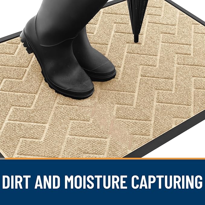 OLANLY Front Door Mat Outside 47x32, All-Season Absorbent Rubber Doormat | Beige - Image 7