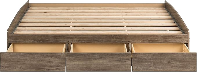Prepac Mate's Queen 6-Drawer Minimalist Platform Storage Bed, Contemporary Queen Bed with Drawers 81.5" D x 63" W x 18.75" H, Drifted Gray, DBQ-6200-3K