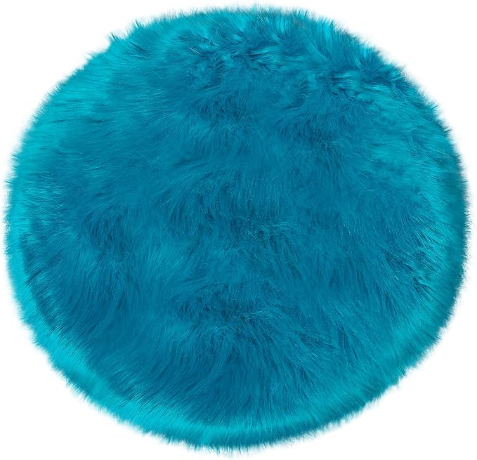 3ft Small Round Blue Rug, Thick Furry Fluffy Carpet - Image 3
