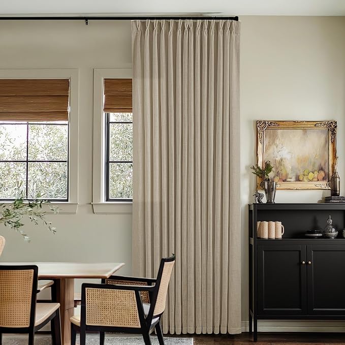 Dark Flax Linen Pinch Pleat Light Filter Curtains 120 Inches Long 2 Panels | by Twodrapes