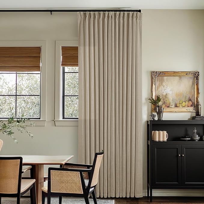 Pinch Pleated Linen Gray Beige Semi Sheer Curtains 102 Inches Long 2 Panels | - Image 6