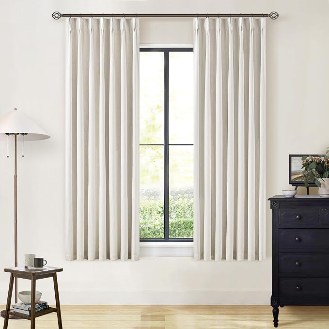 Natural 100% Blackout Pinch Pleated Linen Curtains 63 Inch Long by Twodrapes