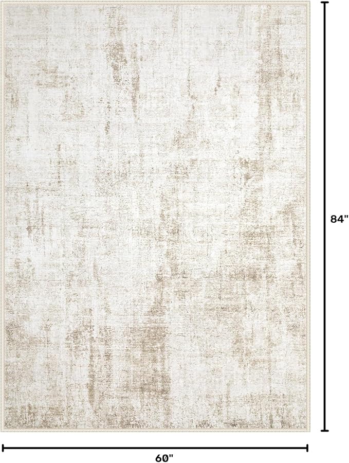 5x7 Area Rugs Washable Rug: Abstract Neutral Rugs Modern Non Slip Area Rug - Image 2