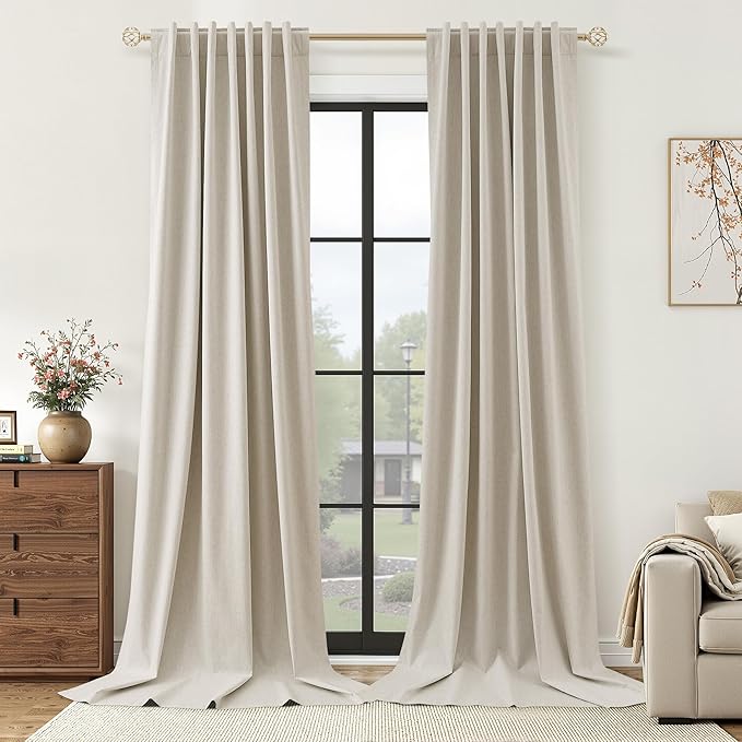 Extra Long 100% Blackout Linen Curtains by Guken
