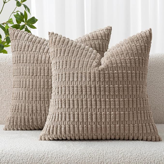 MIULEE Euro Sham Corduroy Decorative Throw Pillow Covers 22x22 Light Brown | by MIULEE