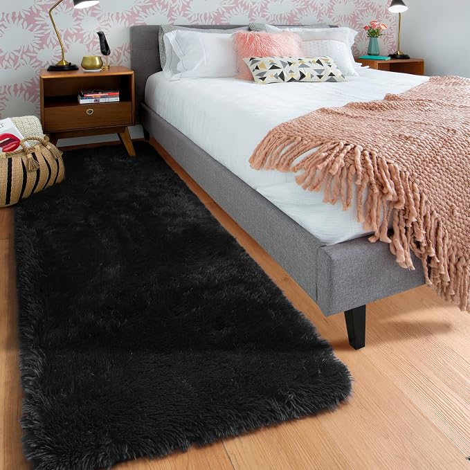 Black Runner Rugs for Bedroom Hallway, Fluffy 2x6 Bedside Soft Area Rug | - Image 6