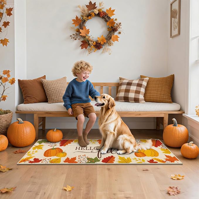 HEBE Fall Kitchen Rugs Set of 3, Washable Maple Leaf Kitchen Mats - Image 7