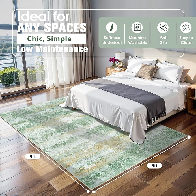 Aelenmu 6x9 Area Rugs for Living Room Washable Bedroom Dining Room Green | - Image 2