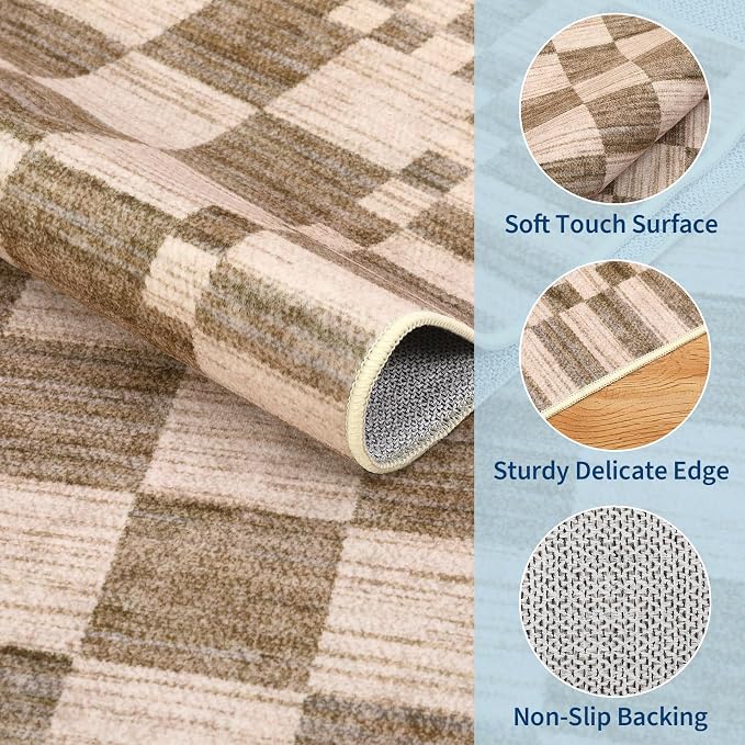 GarveeHome 9x12 Area Rugs for Living Room Washable Checkered Rug Bedroom | - Image 6