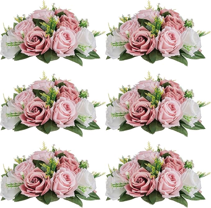 NUPTIO Flower Balls for Wedding Centerpieces - 6 Pcs 9.5 inch Diameter Fake Flower Ball Arrangement Bouquet Party Centerpieces for Tables - Dusty Rose Bouquet Centerpiece Flowers for Wedding Table