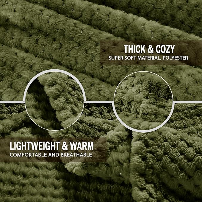 Exclusivo Mezcla Soft Waffle Fleece Bed Blanket Queen Size, Olive | Lightweight - Image 7