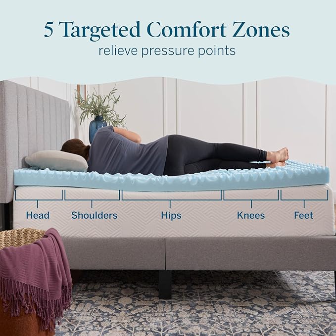 LUCID Gel Infused Memory Foam Mattress Topper – 3 Inch Mattress Topper – 5 Comfort Zones Relieve Pressure – CertiPUR-US Certified Foam - Queen