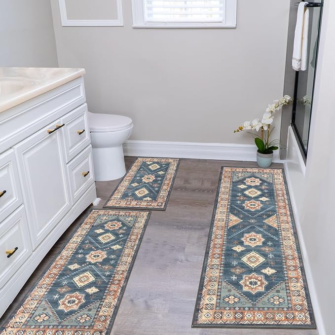 HEBE Boho Kitchen Rugs Set of 3, Non Slip Washable Kitchen Mats - Image 6